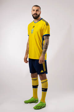 Mikael Ishak of the Swedish national football team poses