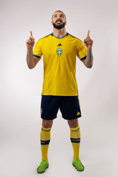 Mikael Ishak of the Swedish national football team poses