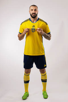 Mikael Ishak of the Swedish national football team poses