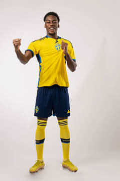 Anthony Elanga of the Swedish national football team poses