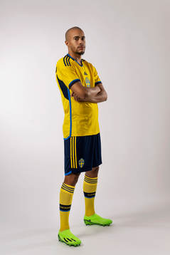 Robin Quaison of the Swedish national football team poses
