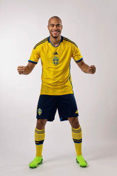Robin Quaison of the Swedish national football team poses