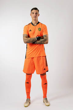 Goalkeeper Andreas Linde of the Swedish national football
