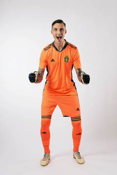 Goalkeeper Andreas Linde of the Swedish national football