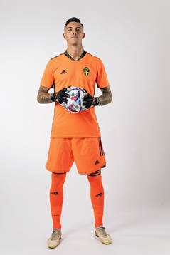 Goalkeeper Andreas Linde of the Swedish national football