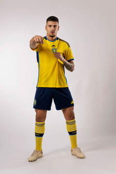 Edvin Kurtulus of the Swedish national football team poses