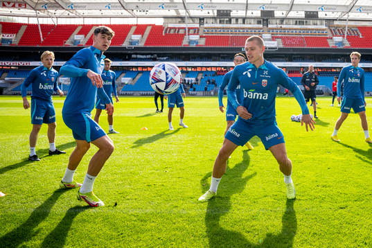 Jørgen Strand Larsen and Julian Ryerson of the Norwegian