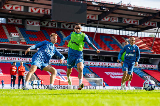 Kristoffer Ajer and Omar Elabdellaoui of the Norwegian