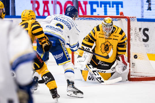 Leksands Patrik Zackrisson och Skellefteås målvakt Linus