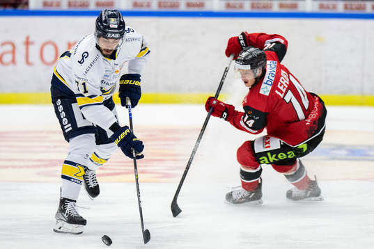 HV71s Tyler Vesel och Malmö Redhawks Carl-Johan Lerby