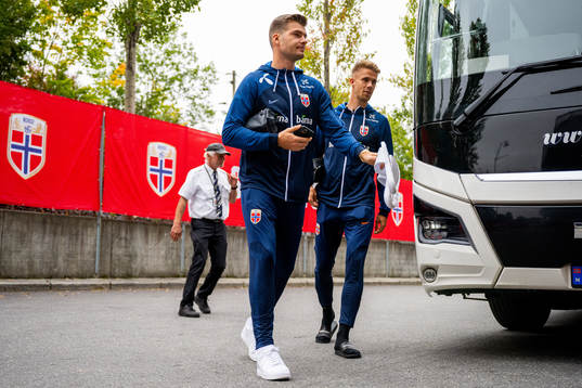 Alexander Sørloth and Kristoffer Ajer of the Norwegian