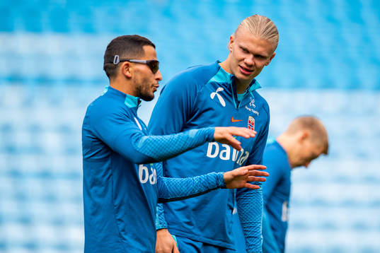 Omar Elabdellaoui and Erling Braut Haaland of the Norwegian