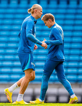Erling Braut Haaland and Martin Ødegaard of the Norwegian