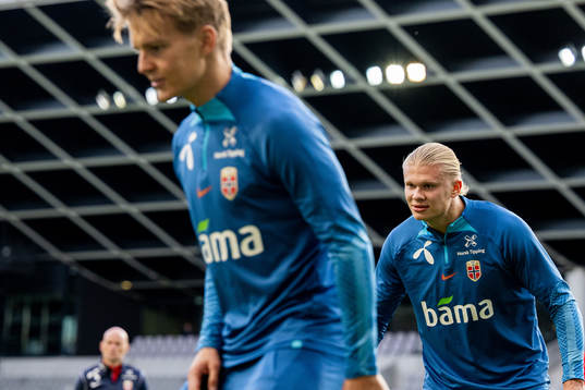 Martin Ødegaard and Erling Braut Haaland of the Norwegian