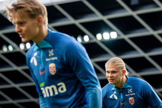 Martin Ødegaard and Erling Braut Haaland of the Norwegian