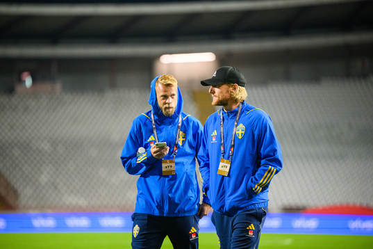 Daniel Sundgren and Emil Forsberg of Sweden ahead ofthe