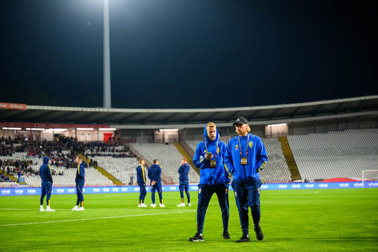 Daniel Sundgren and Emil Forsberg of Sweden ahead ofthe