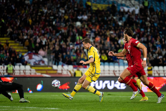 Viktor Claesson of Sweden scores the 0-1 goal