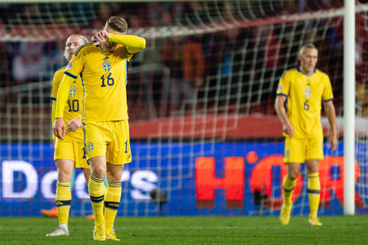Viktor Gyökeres of Sweden looks dejected