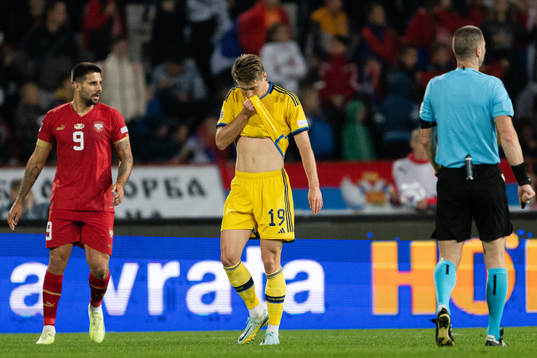 Mattias Svanberg of Sweden looks dejected