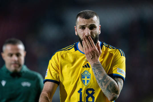 Mikael Ishak of Sweden looks dejected