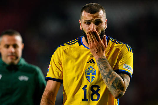 Mikael Ishak of Sweden looks dejected