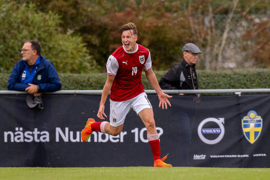 Dominik Lechner of Austria celebrates his 1-2 goal