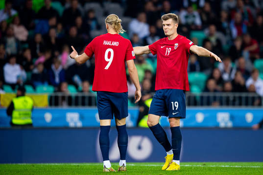 Erling Braut Haaland of Norway celebrates with teammate