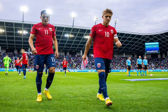 Mohamed Elyounoussi and Martin Ødegaard of Norway