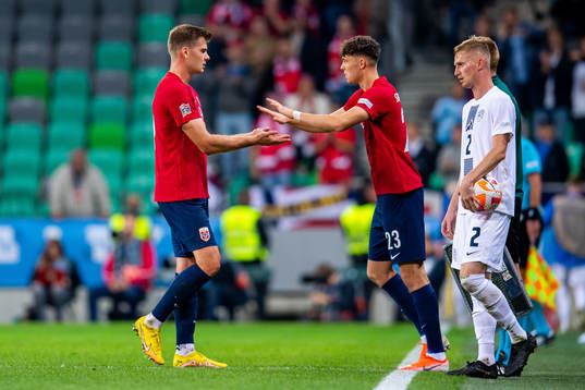 Alexander Sørloth is being substituted with Jørgen Strand