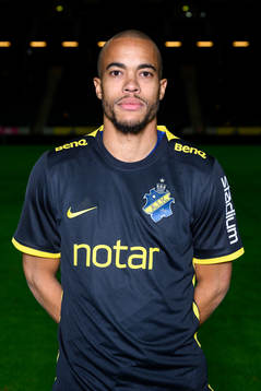 Robin Quaison poses for a portrait with the jersey of his