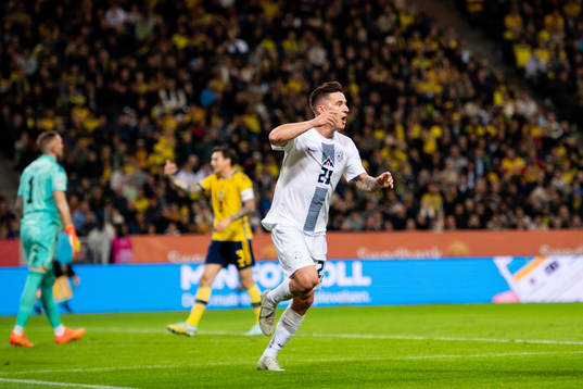 Benjamin Verbic of Slovenia celebrates