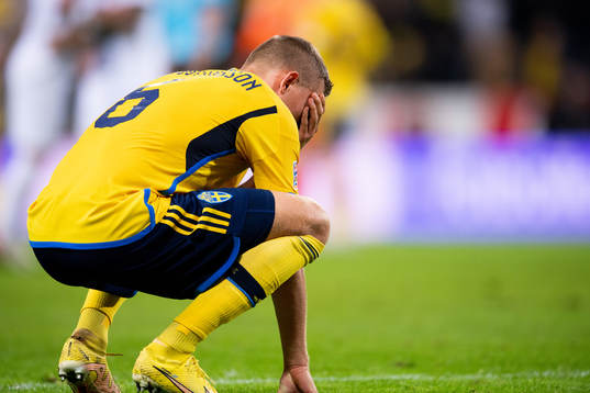 Ludwig Augustinsson of Sweden looks dejected