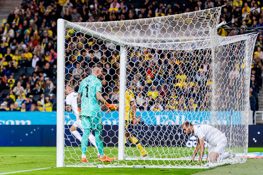 Goalkeeper Robin Olsen of Sweden and Jon Stankovic of