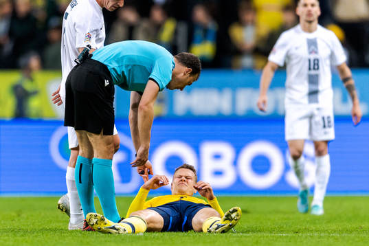 Viktor Claesson of Sweden in pain