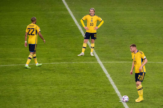 Robin Quaison, Emil Forsberg and Dejan Kulusevski of Sweden