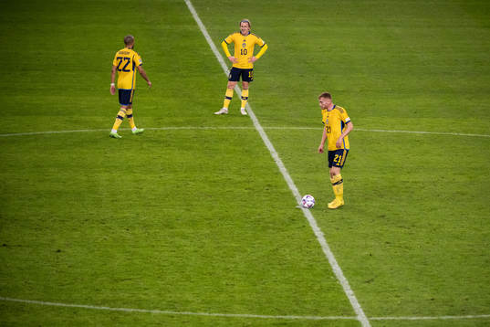 Robin Quaison, Emil Forsberg and Dejan Kulusevski of Sweden