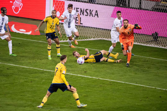Viktor Claesson, Robin Quaison and Dejan Kulusevski of