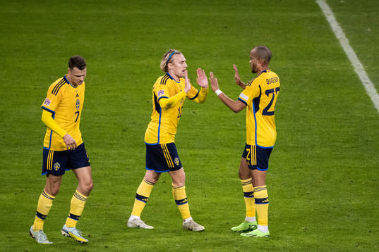 Viktor Claesson, Emil Forsberg and Robin Quaison of Sweden