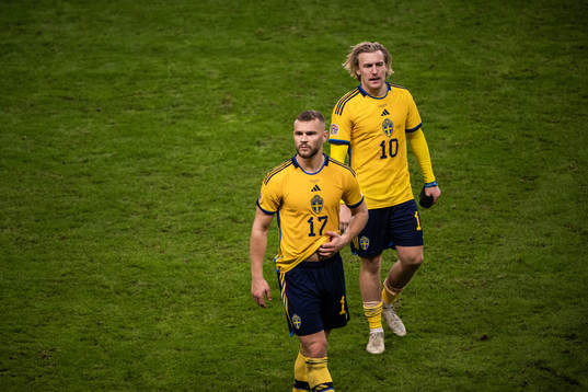 Jesper Karlström and Emil Forsberg of Sweden looks dejected