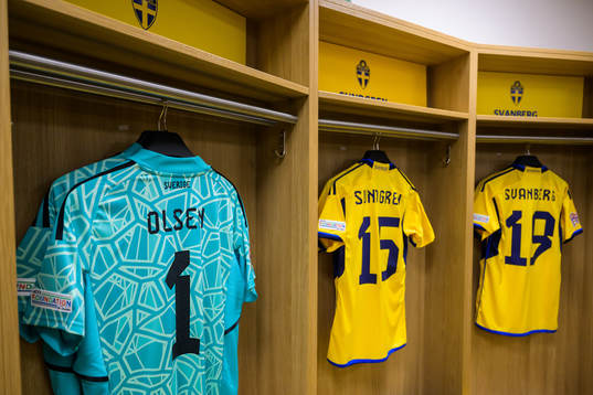 Jerseys of Robin Olsen, Daniel Sundgren and Mattias
