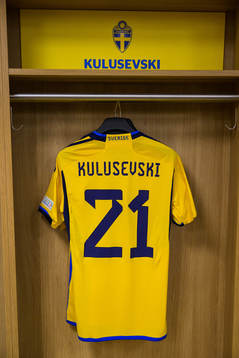 Jersey of Dejan Kulusevski in the dressing room of Sweden