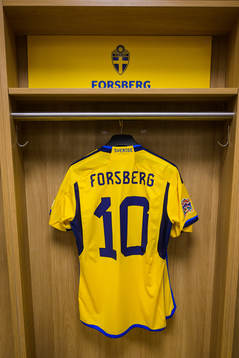 Jersey of Emil Forsberg in the dressing room of Sweden