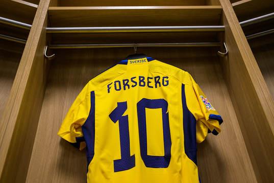Jersey of Emil Forsberg in the dressing room of Sweden