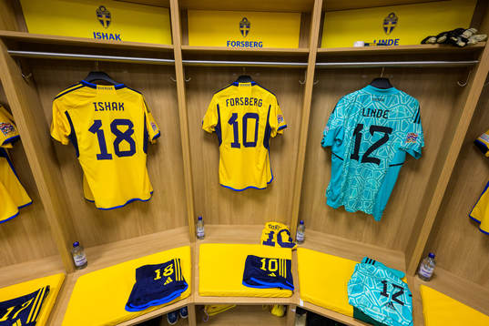 Jerseys of Mikael Ishak, Emil Forsberg and Andreas Linde in