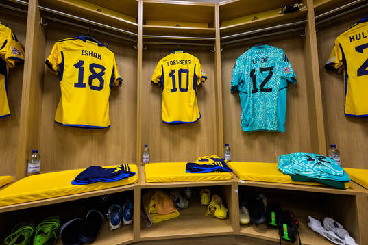 Jerseys of Mikael Ishak, Emil Forsberg and Andreas Linde in
