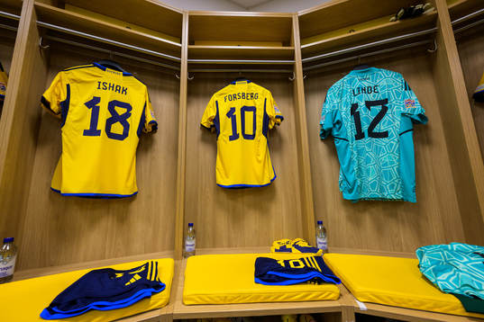 Jerseys of Mikael Ishak, Emil Forsberg and Andreas Linde in