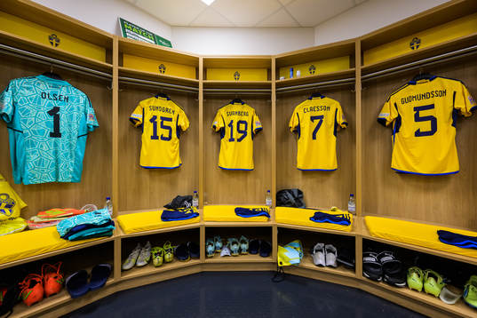 Jerseys of Robin Olsen, Daniel Sundgren, Mattias Svanberg,
