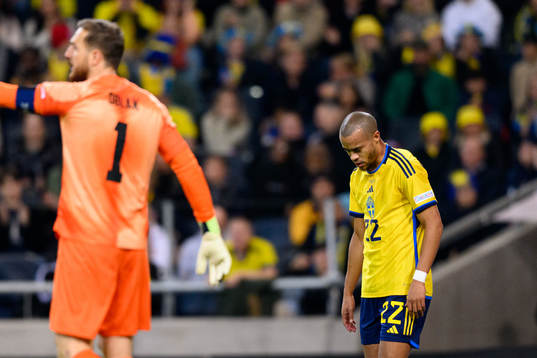 Robin Quaison of Sweden looks dejected