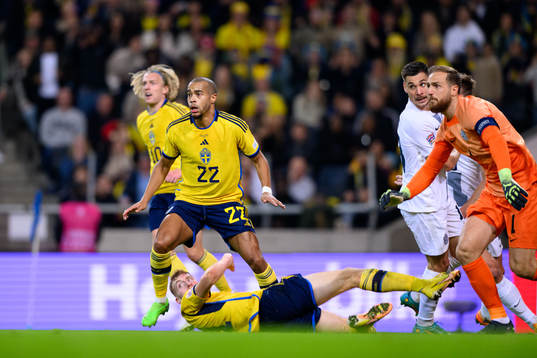 Emil Forsberg, Robin Quaison and Dejan Kulusevski of Sweden